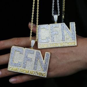 Nouveau <span class=keywords><strong>collier</strong></span> pendentif en or plaqué avec inscription CFN en zircon CZ 5A glacé, bijoux hip-hop tendance pour hommes, provenant de Nothing - Product Image 4