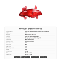 Ensemble de feux de brouillard arrière de rechange avec lentille rouge en PC pour Dongfeng Fengxing SX6A Joyear X6 SUV