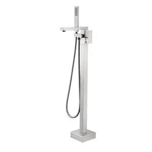 Canada hot-sale Brass Floor Mount Freestanding Matte Black square Bathtub shower Faucets with hand shower sprayer for bathroom