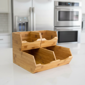 Panier de rangement empilable en bambou de style campagnard, écologique, durable, pour l'organisation des aliments dans le garde-manger, contenants pour pommes de terre et oignons - Product Image 1