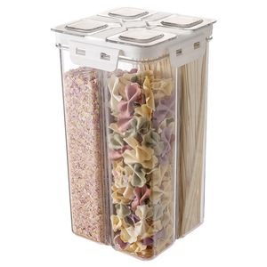Four Compartment Airtight <b>Kitchen</b> <b>Storage</b> <b>Jar</b> <b>For</b> Beans Dried Fruits Grains Moisture Proof Mildew Proof Rectangle Clip On Lid - Product Image 5