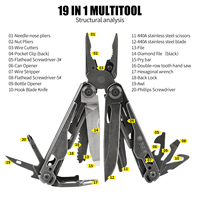 Xhandle MT-72 Pince multifonction professionnelle 19-en-1 pour le bricolage, avec clé, lime, lame en acier 440A, ciseaux, couteau à crochet, barre de levier, finition Stonewash noire