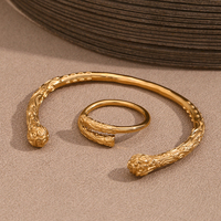 Dreamshow Black Myth Wu Kong Jin Gu Bang Design Bangle Ring Jewelry Set Bijoux en acier inoxydable plaqué or 18k