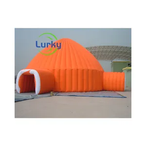 Big Orange Blue Inflatable Igloo Dome Tent With Removable Tunnels Made Of Best Material For Outdoor Events