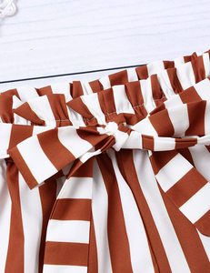 Set di vestiti estivi per ragazze 2 pezzi tinta unita Tie Top e pantaloncini a righe vestito da festa per bambine - Product Image 6