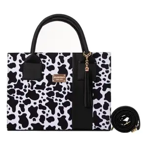 Bolso Tote de Cuero con Estampado de Vaca para Mujer, Marca Fana Kady, Forma Cuadrada, Dos Asas, Bolso de Mano Casual de Lujo con Decoración de Borlas - Product Image 3