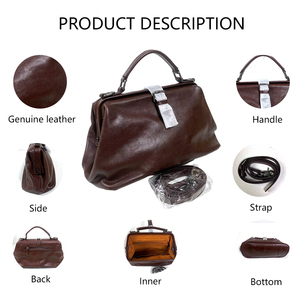 <span class=keywords><strong>Sac</strong></span> à <span class=keywords><strong>main</strong></span> pour femme en cuir pleine fleur tanné végétal brun 3415 L, patiné, avec accents métalliques, multifonctionnel, <span class=keywords><strong>sac</strong></span> de médecin - Product Image 2