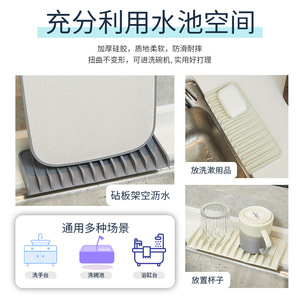 Silicone Soap Dish Rectangular Slate Gray Non Water Accumulating Drainable Sink Mat For Bathroom - Product Image 2