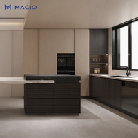 Armoires de cuisine modulaires MACIO en marbre imitation bois avec îlot, ensembles complets pour mobilier de villa, solution pour toute la maison