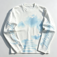T-shirts personnalisés en tricot gaufré avec strass, style streetwear décontracté, anti-plis, anti-rétrécissement, anti-boulochage, coupe ample, motif logo