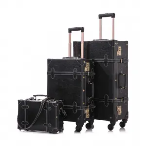 UNIWALKER FACTORY Vintage Maleta Set con cerradura TSA, ODM OEM Hecho a mano Faux Leather Spinner Trunk Equipaje para mujeres