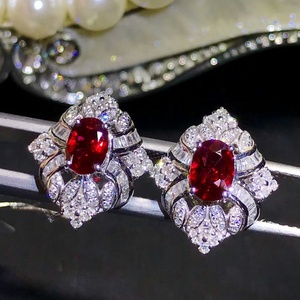 Venta al por mayor de 18K oro piedras preciosas joyería fina de lujo clásico natural rojo rubí pendientes para las mujeres para la boda compromiso cumpleaños - Product Image 2