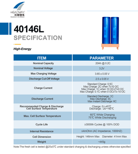 Headway 40146L 3,2 V 20Ah Lifepo4 элемент литий-ионный аккумулятор - Product Image 2