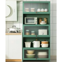 Armoire de cuisine sur pied avec porte anti-poussière rabattable, armoire de rangement de cuisine en bambou pour bols, épices, vaisselle, organisateur