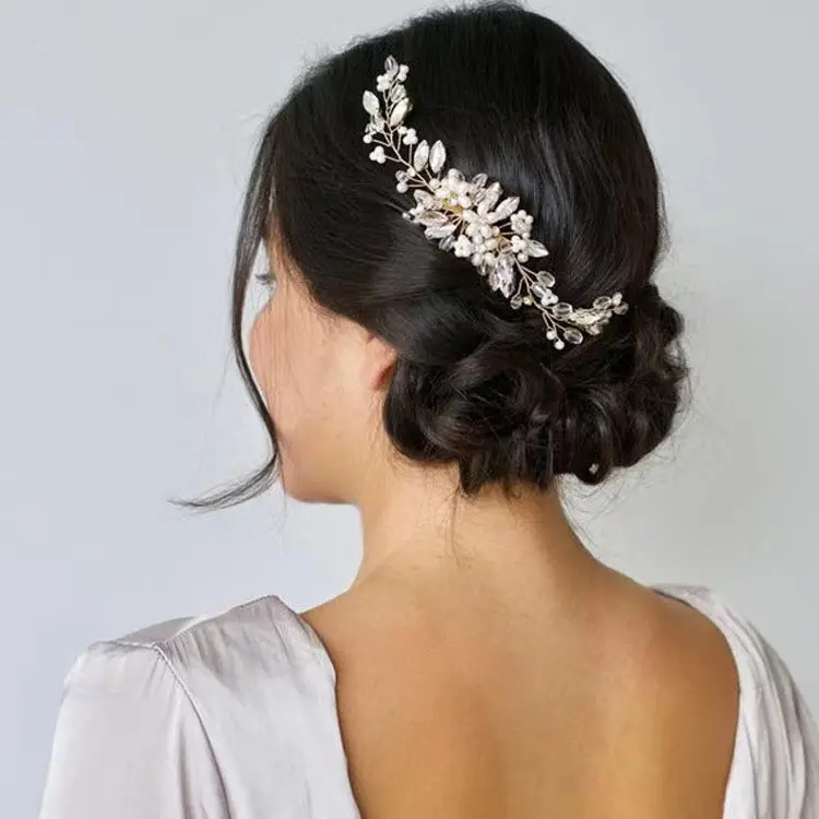 Pente de cabelo de noiva com diamante, strass e pérolas, pente de cabelo de cristal para noivas, acessórios para cabelo