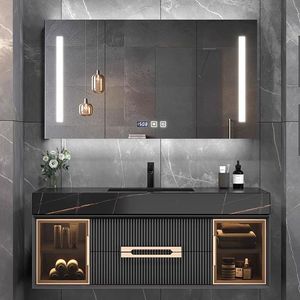 Lumière intelligente luxe pierre <span class=keywords><strong>dalle</strong></span> sans couture épissage bassin armoire de salle de bain combinaison lavabo armoire salle de bain Simple lavabo - Product Image 2