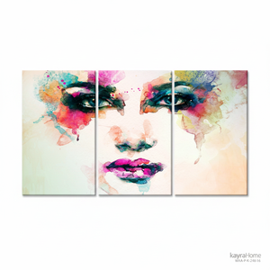 Printed <b>Canvas</b>: Modern Colorful Woman Face <b>Wall</b> <b>Art</b>,SET OF 3 <b>CANVAS</b> - Product Image 2