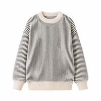 Pull-over d'hiver à manches longues et col rond contrastant à rayures pour femme – Vêtements féminins en stock