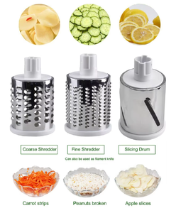 Trituratore di formaggio a manovella in acciaio inox affettatrice per verdure con manico per affettatrice dadi tritacarne grattugia rotante con 3 tamburi - Product Image 6