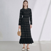 Vêtements pour femmes en gros, robe sirène à manches longues en tricot, robe longue à queue de poisson noire élégante de haute qualité, vêtements pour femmes
