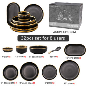 Service de table en porcelaine Chaoda à bord doré, <span class=keywords><strong>noir</strong></span> et vert, <span class=keywords><strong>vaisselle</strong></span> de luxe, bols à soupe en céramique, assiettes pour cadeaux de mariage - Product Image 6