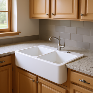 Évier de cuisine en céramique blanche 33 pouces, double bac 50/50, face frontale, surface émaillée mate - Product Image 2