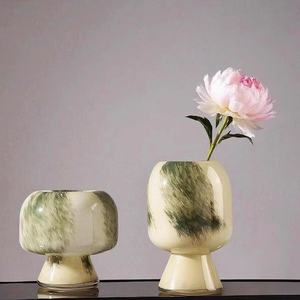 RYLAVA Vaso in Vetro Smaltato Verde Muschio, Piccolo, Fatto a Mano, a Forma di Fungo, per Decorazione Idroponica Casa, Hotel, Ufficio, Stile Moderno - Product Image 1