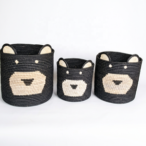 Bear Ear Raffia Rope Foldable Storage Basket with Circle Shape Handle for Home <b>Decor</b> Organization <b>Nursery</b> Toy Clothes & Laundry - Product Image 5