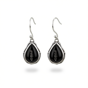 Orecchini pendenti classici in lega placcata argento a forma di goccia d'acqua con castone in pietra nera per gioielli di moda da donna E4604 - Product Image 1