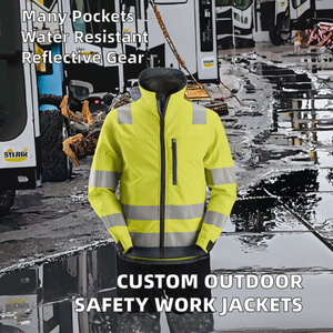 Customise Outdoor ANSI Class 2 Waterproof Polyester Work Safety <b>Jacket</b> for Construction <b>Workers</b> Multi Pockets Wholesale - Product Image 2