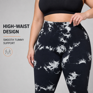 Leggings de yoga grande taille pour femmes, tie-dye, taille haute, effet ventre plat, extensibles dans les 4 sens, pour l'entraînement, la course et la gym - Product Image 4