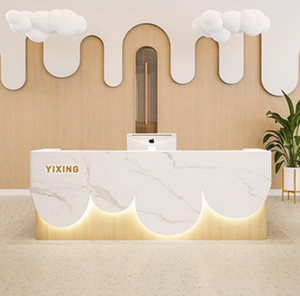 Matte Black Reception Desk Curved <b>LED</b> <b>Light</b> Minimalist Office Lobby Hotel Beauty Salon Front Counter - Product Image 5