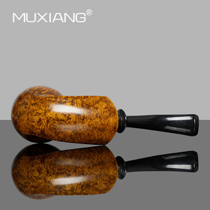 Muxiang Wooden Tobacco Pipe Straight Type Gold With Black Stem Handmade Smoking Accessory - Product Image 3