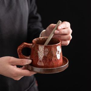 Creative Rough Pottery Coffee <b>Cup</b> & <b>Saucer</b> Set Simple Handmade Japanese Retro Golden Art <b>Cup</b>, Hand Brew Milk Breakfast <b>Cup</b> - Product Image 2
