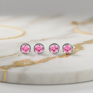 Orecchini a lobo in oro bianco con diamanti rosa, taglio brillante rotondo, montatura a castone, gioielli classici da donna, idea regalo - Product Image 2