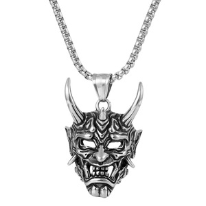 Collar de Acero de Titanio con Colgante de Máscara Prajna y Diseño de Rey Demonio de Cuernos Largos, Joyería Unisex, Cadena para Suéter - Product Image 5