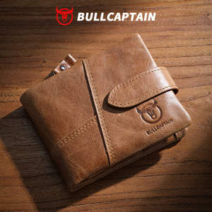 For Men's Genuine Leather <b>RFID</b> <b>Blocking</b> <b>Wallet</b> Zipper Hasp Closure Rock Style Short Large Capacity Card Holder - Product Image 1
