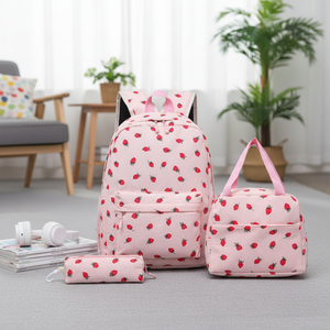 Zaino per Ragazze in Velluto a Coste Impermeabile Grande Capacità, Set Tre Pezzi con Borsa Pranzo e Astuccio - Product Image 5