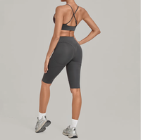 Ensemble de yoga 2 pièces brossé pour femme en Spandex/Nylon 220GSM, séchage rapide, respirant, ajusté, soutien-gorge de sport et leggings pour la course, la gym et le fitness