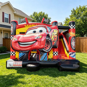 Château gonflable commercial en PVC rouge Lightning McQueen avec toboggan, voitures de course, et parcours d'obstacles amusant - Product Image 1
