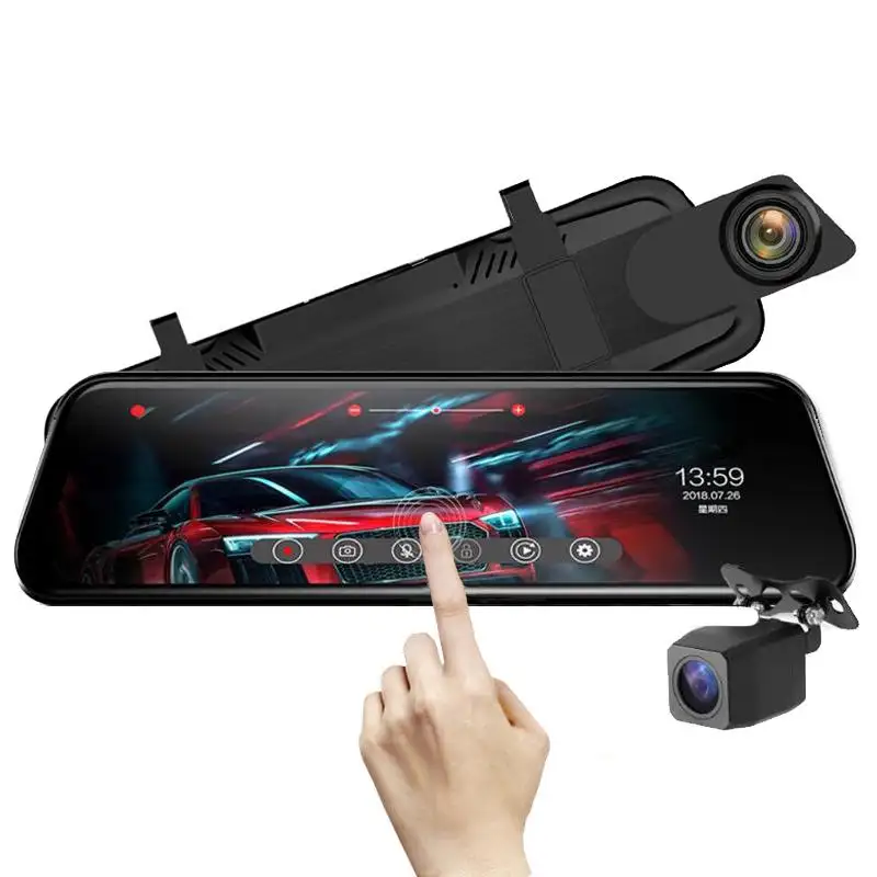 कार DVR 10 इंच टच दर्पण कैमरा AHD 1080P 9.66 इंच कार वीडियो रिकॉर्डर स्ट्रीम मीडिया Dashcam दोहरी LensRearview पानी का छींटा कैमरा