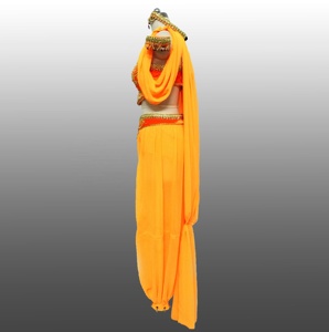 Traje de Danza del Vientre Estilo Árabe Indio de Terciopelo Naranja, Disfraz de Danza Tribal Maya Árabe - Product Image 3