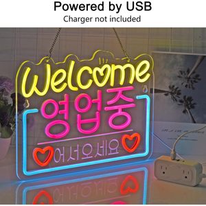 Korean-style welcome neon LED hanging USB-powered ambient <b>light</b> shop <b>window</b> entrance decorative <b>light</b> street indicator <b>light</b> - Product Image 3