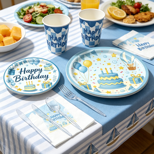 Kit de <span class=keywords><strong>Vajilla</strong></span> Desechable Azul para Cumpleaños de Niños, con Platos, Vasos, Servilletas, Cubiertos y Mantel para Baby Shower - Product Image 3
