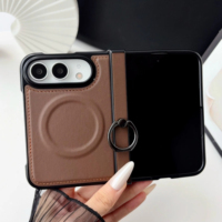 Étui de téléphone sans fil en cuir uni pour iPhone 18 Ultra, protection intégrale avec boucle à anneau, coque arrière en PU antichoc