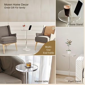 Venta al por mayor de fábrica, multiusos con soporte para teléfono, mesa auxiliar redonda pequeña para mesas de centro de acrílico espacial para muebles de sala de estar - Product Image 5