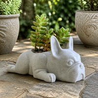Liegender Französische Bulldogge Harz-Sukkulententopf mit Betonoptik, Tierfigur, nordische Heim- und Gartendeko, Großhandelsgeschenk, OEM Tischdeko