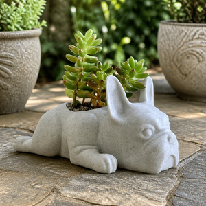 Maceta <span class=keywords><strong>de</strong></span> resina con forma <span class=keywords><strong>de</strong></span> bulldog francés recostado, textura <span class=keywords><strong>de</strong></span> hormigón, para suculentas, decoración nórdica para el hogar y jardín, regalo al por mayor, decoración <span class=keywords><strong>de</strong></span> mesa OEM - Product Image 2