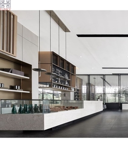 Barra de Bar Moderna Ecológica Hecha a Medida con Madera de Roble Ahumado y Piedra para Uso en Hoteles, Gimnasios y Casas de Campo - Product Image 2