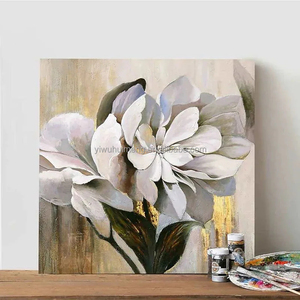 Arte acrílico abstracto de flor para pared, lienzo grande pintado a mano, Retro, blanco, dorado, gris, arte de <span class=keywords><strong>flores</strong></span> <span class=keywords><strong>al</strong></span> óleo, 100% - Product Image 3